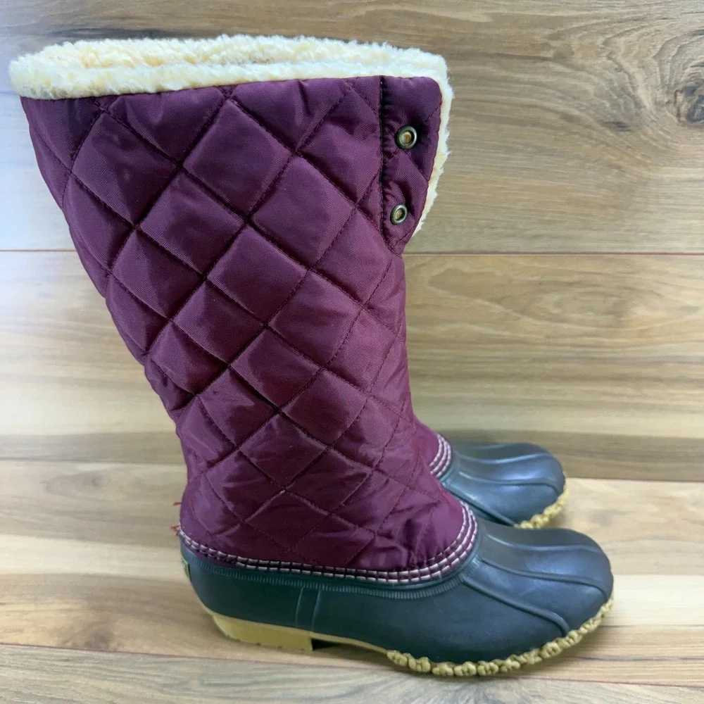 LL Bean Boots Shearling Lined Tall Womens 8 M‎ Quilted Burgundy